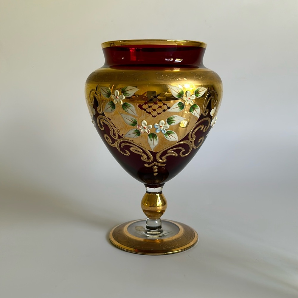 Seyei Hand Decorated Victorian Ruby Red Glass Jar (No Lid) Or Vase.